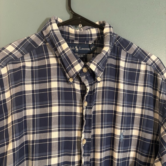 Ralph Lauren Shirt Classic Fit Mens XXL Blue Plaid Button Down Flannel Casual - Picture 1 of 7